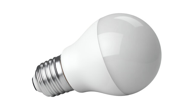 White led light bulb with silver base and slight reflection isolated on a transparent background