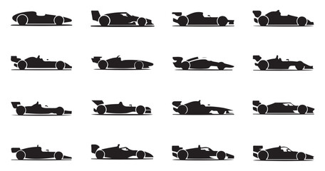 Obraz premium Set of professional race car profile icons for motorsport championship graphics and branding design.