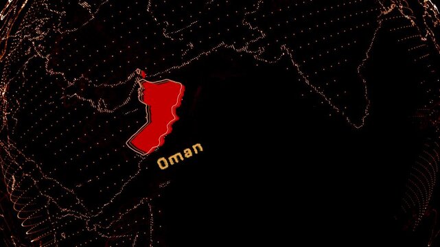 Oman Map Highlight on Rotating Digital Globe.