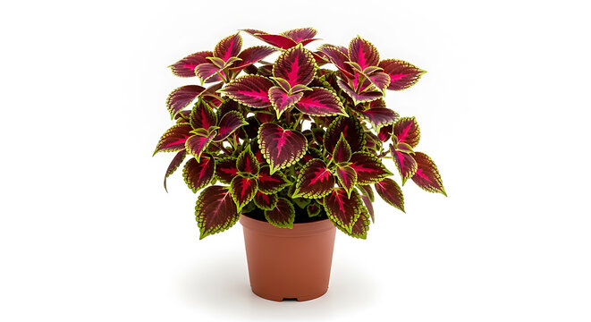 Colorful coleus plant in a terracotta pot vibrant foliage on transparent background