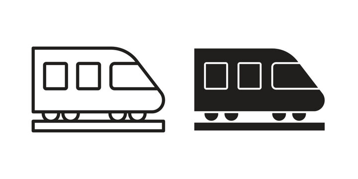 Metro train icon clipart symbol isolated on white background. Flat and stroke designs.