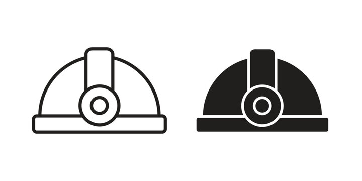 Miner helmet icon clipart symbol isolated on white background. Flat and stroke designs.