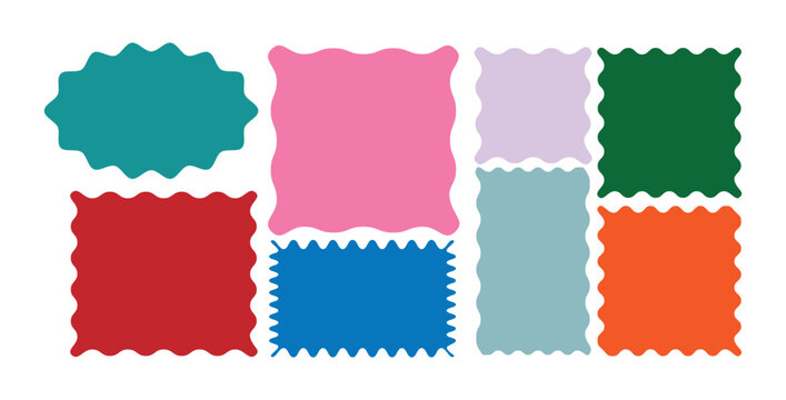 Zig zag edge rectangle shape collection.  Wavy edge frame, circle shape. Geometric shapes with scallop and zigzag edges set. 