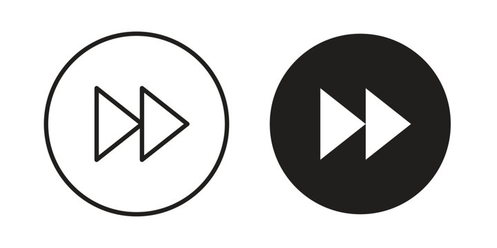 Next forward button icon clipart symbol isolated on white background. Flat and stroke designs.