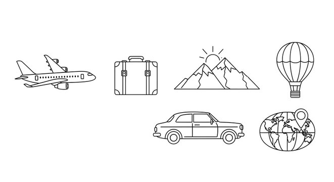 travel transportation icon combo set flat design vector illustration