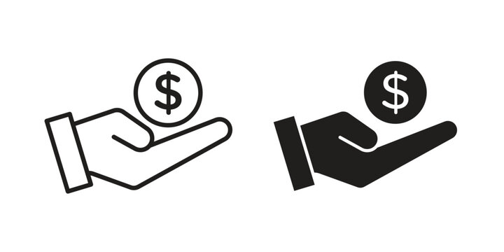 Pay icon clipart symbol isolated on white background. Flat and stroke designs.