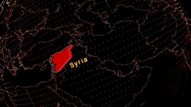  Syria Map Highlight on Rotating Digital Globe.