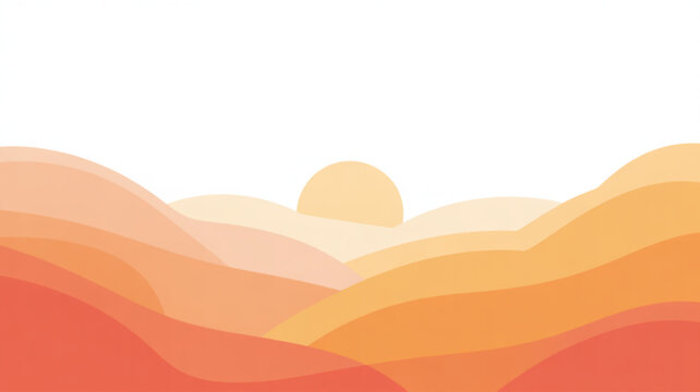 Abstract landscape with rolling hills and a setting sun minimalist vector illustration for background or concept art warm color palette