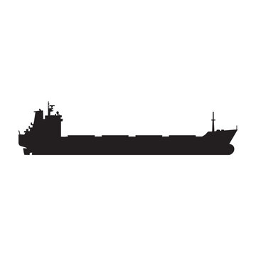 Silhouette of a large cargo ship a simple vector illustration for logistics and transportation concepts isolated on a white background