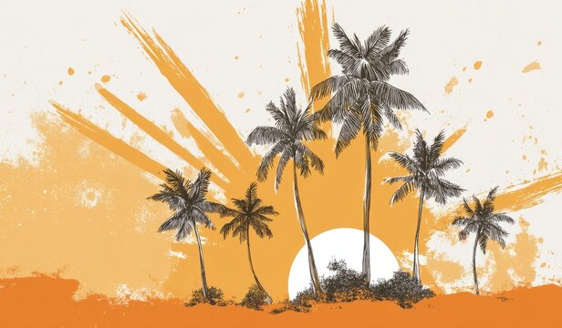 Island Palms at Sunset: Serene Graphic Art