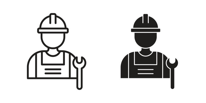Engineer icon silhouette. Editable stroke. Line vector illustration design