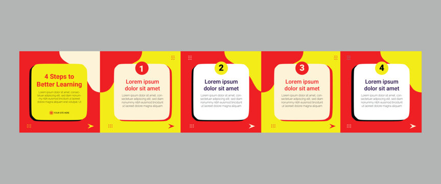 4 Steps to Better Learning Instagram Carousel Template- Red and Yellow Educational Slide Set