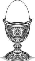 Obraz premium Ornate decorative egg cup holding a single whole egg engraving