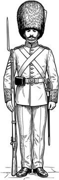 Royal guard standing at attention with a bayonet rifle