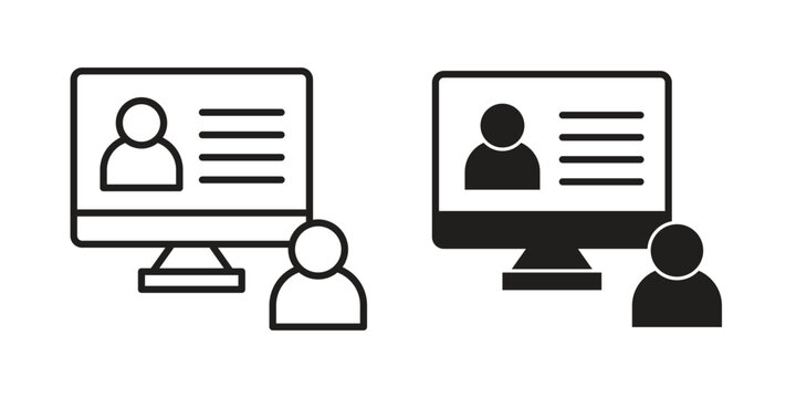 Online course icon silhouette. Editable stroke. Line vector illustration design