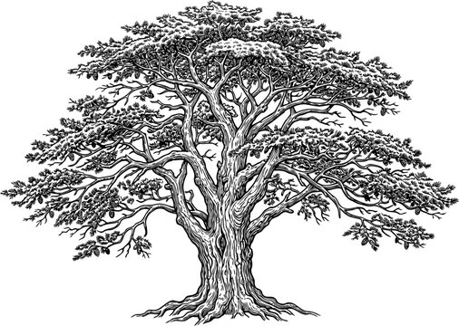 Slender poplar tree silhouette engraving illustration