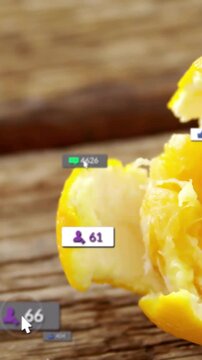 Vertical video: Peeled lemon slice on right as cam shift starts badges showing and changing counts