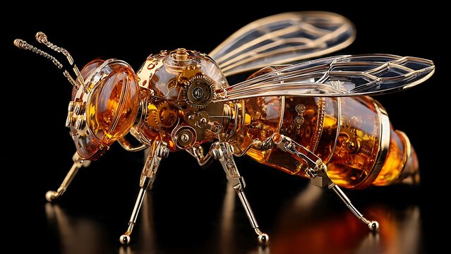 Mechanical Clockwork Bee Sculpture with 24k Details and Intricate Design