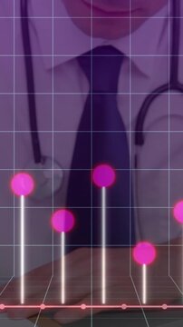 Vertical video: Doctor writing on notepad, starting viz bars over pink line, showing patient vitals