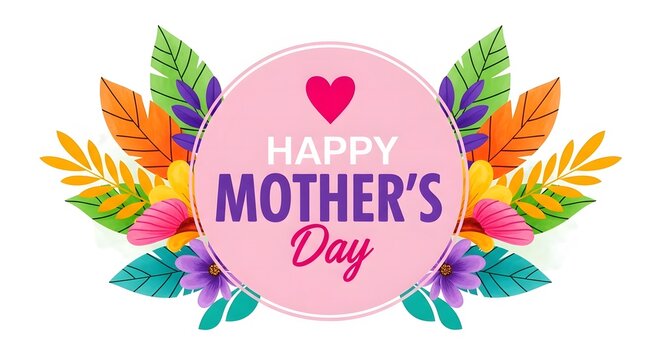 Happy mothers day wishes greeting card with colorful leaves and heart
