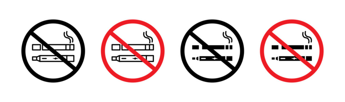 No smoking including electronic cigarettes sign set. vector illustration