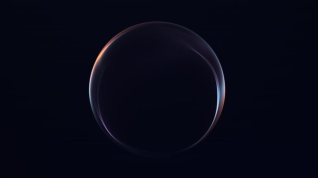 Futuristic blue neon sphere with glossy reflection and soft luminous edges on dark background, seamless abstract loop animation in 4K 60fps.