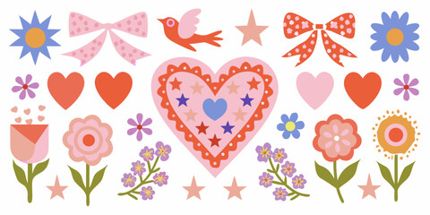 A colorful collection of valentine s day themed stickers and floral elements © Chapala