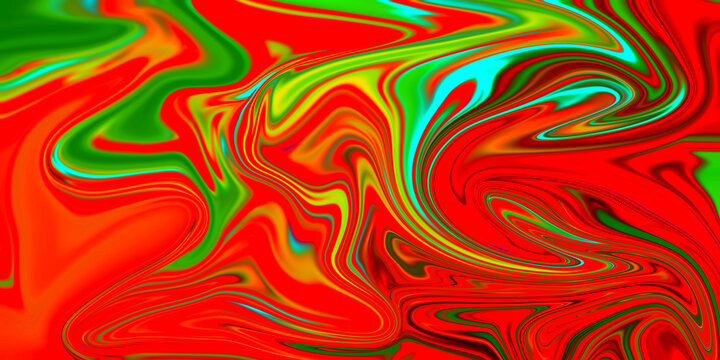 Vibrant liquid marble background with red and green psychedelic swirls for modern creative designs