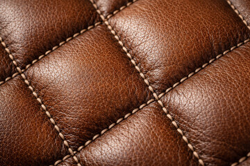 Naklejka premium Brown Quilted Leather Texture With Decorative Stitching
