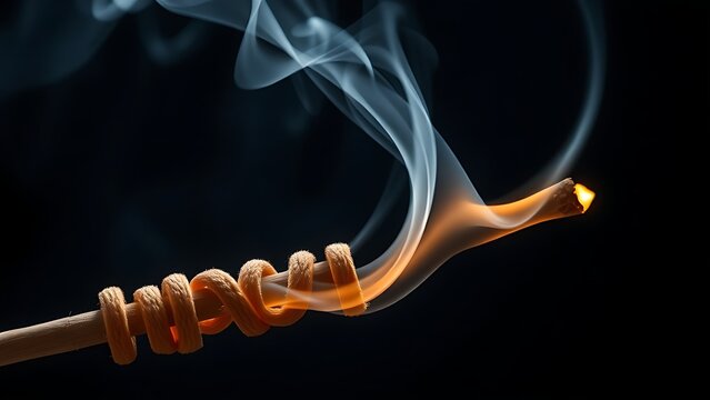 moxa. Close-up of a lit, spirally coiled moxa stick with gentle smoke trail. event programs, museum guides, designed for cultural heritage projects and event programs, used by graphic designers.