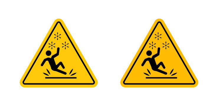 Slippery ice signs set. vector illustration