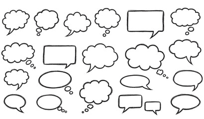 Fototapeta premium A set of various speech bubbles and thought clouds in a simple line art style