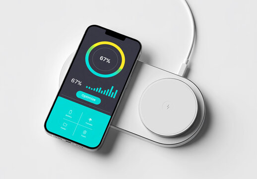 Modern Smartphone on Wireless Charger Mockup