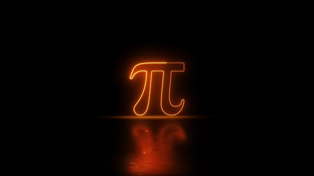 Neon glowing orange color Pi symbol animation on black background. Glowing neon pi mathematical icon animation black background. 4K Video motion graphic animation. Letter icon animation.
