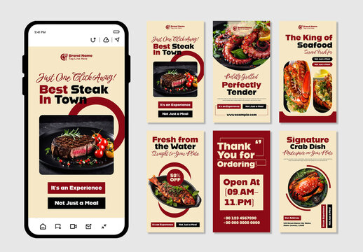 Restaurant Seafood and Steak Social Media Story Template Set
