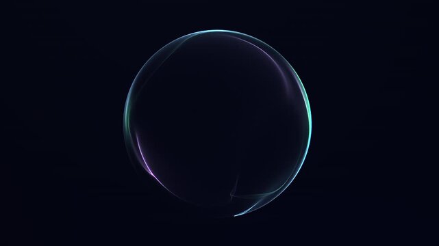 Blue green purple digital orb with glowing reflections on dark background, futuristic abstract sphere animation, seamless loop rendered in 4K 60fps.