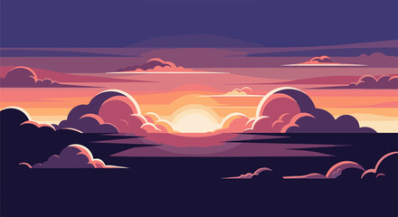 Fototapeta premium Pixelated sunset with vibrant clouds over calm dark water