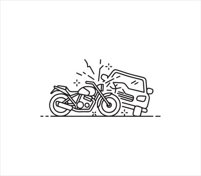 Motorcycle and van collision accident illustration with crash lines