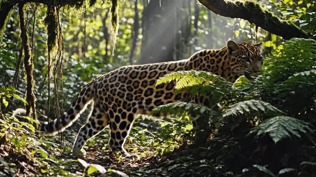 Clouded Leopard Emerging From Dense Jungle Foliage