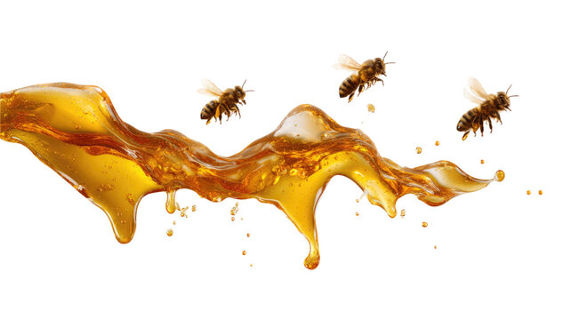 honey dripping with bees natural sweet nectar golden honeycomb product isolated on white background 