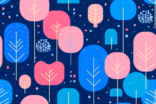 Seamless vector pattern with Conifer and deciduous Tree on a white background