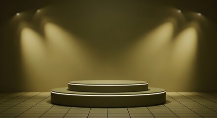 Obraz premium Elegant Indoor Stage with Spotlight Lighting and Modern Pedestal Platform.