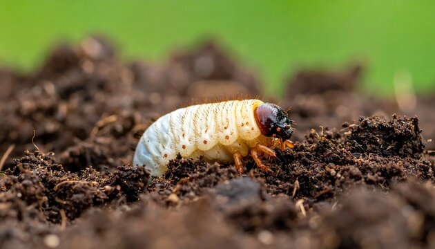 Grub Worm in Soil - A Close-Up of a Garden Pest.