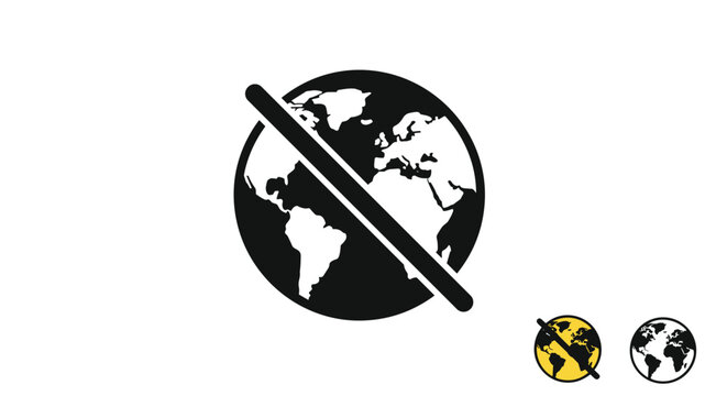 Black earth globe icon with a diagonal slash through the center indicating a global prohibition sign for restrictions.