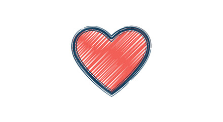 Obraz premium Hand drawn red heart icon with a rough cross hatch texture and dark blue outlines on a plain white background.
