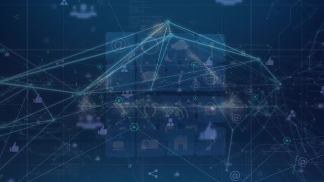 Animation of network of connections with icons and cube