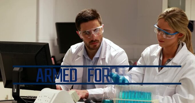 Animation of scientific data processing over office workers wearing headsets