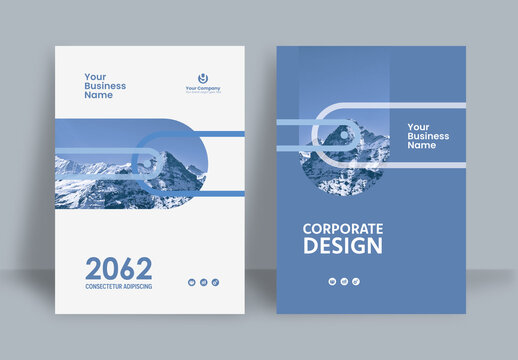 Business Report Cover Template &ndash; Blue and White Geometric Layout (A4)	
