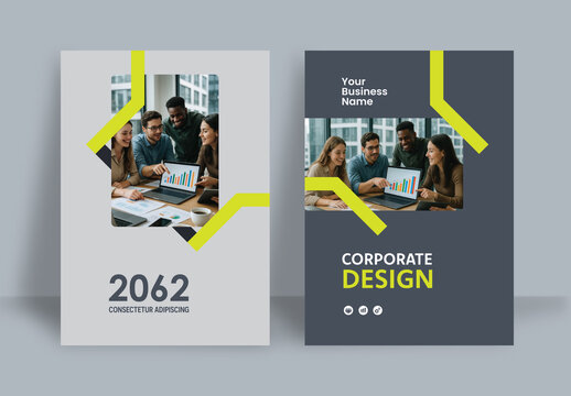 Business Report Cover Template &ndash; Yellow and Gray Geometric Layout (A4)	
