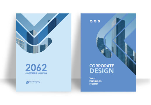 Business Report Cover Template &ndash; Blue and White Geometric Layout (A4)	
